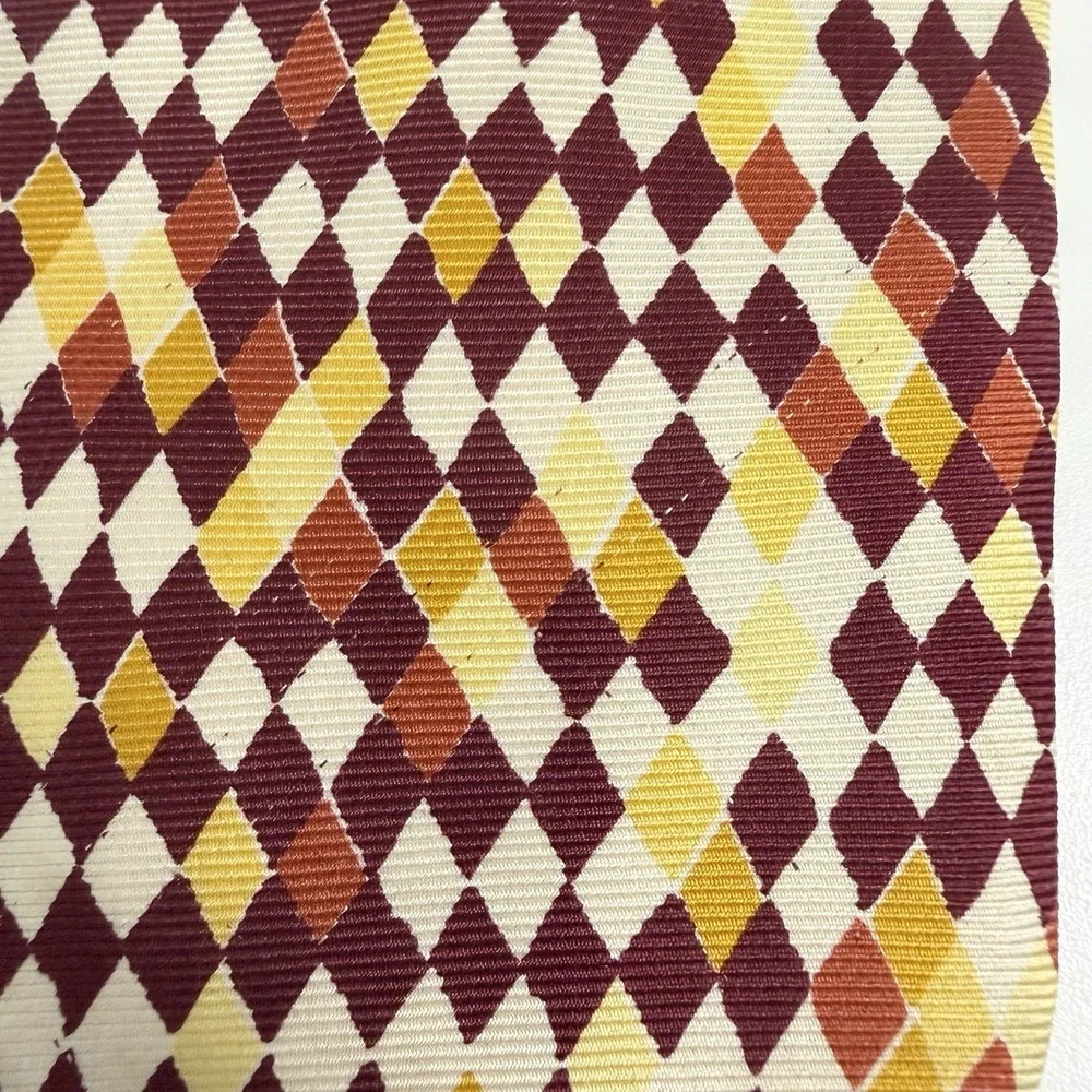Gianni Versace Men's Tie Burgundy/Cream/Yellow Checkered Silk 3 7/8